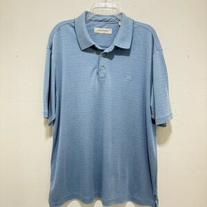 Tommy Bahama short sleeve baby blue window pane check polo golf shirt size XL